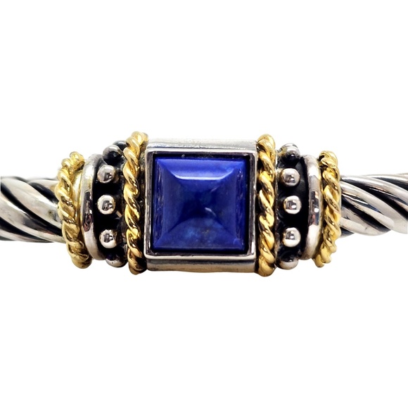 Flli Menegatti Silver Yellow Gold Plated Accent Lapis Lazuli Hinged Bracelet - Picture 8 of 11